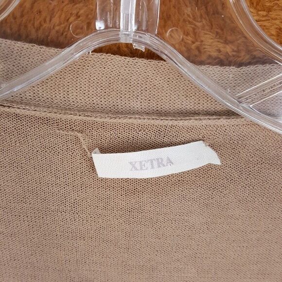 XETRA Womens Vest Large Tan Suede Tunic Open Stretch Knit Body Pockets - Picture 4 of 9